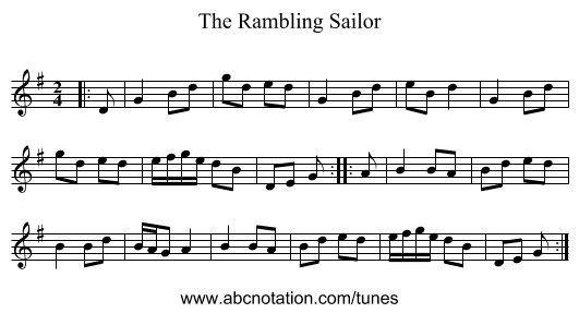 The Rambling Sailor - staff notation