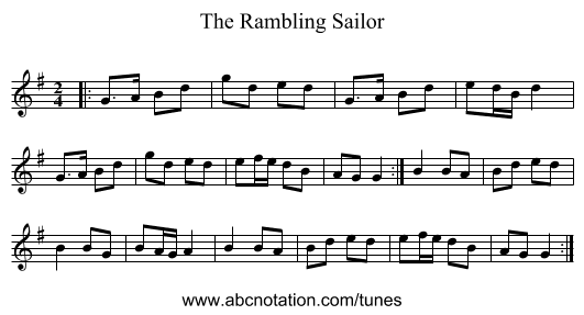 The Rambling Sailor - staff notation