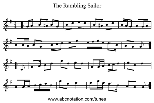 The Rambling Sailor - staff notation