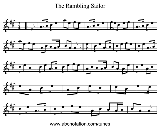 The Rambling Sailor - staff notation