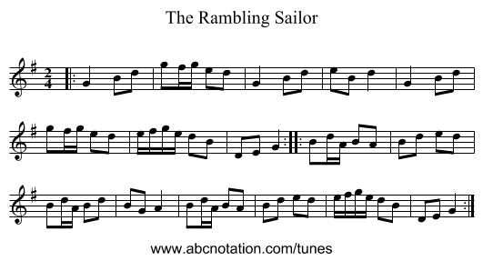 The Rambling Sailor - staff notation