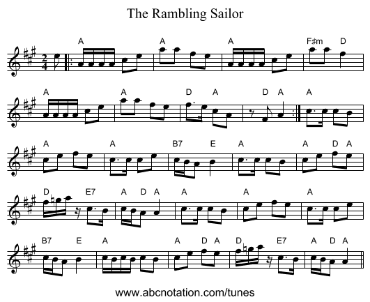 The Rambling Sailor - staff notation