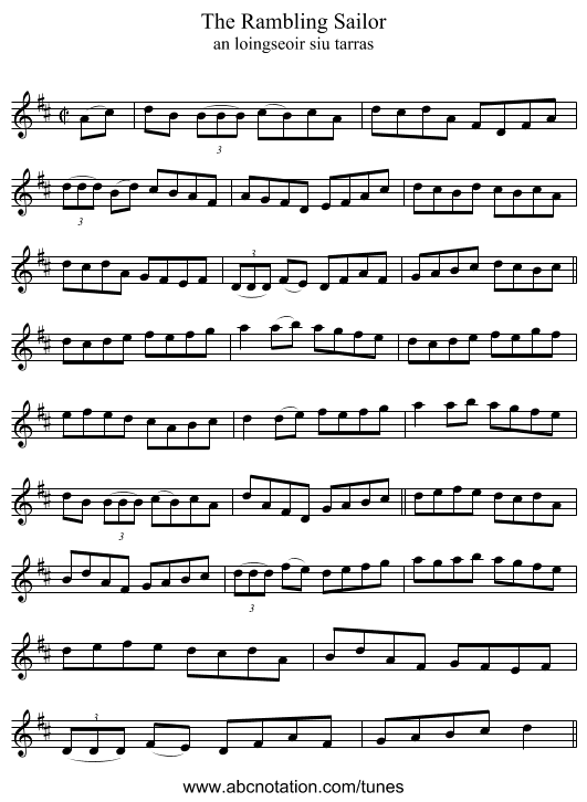 The Rambling Sailor - staff notation