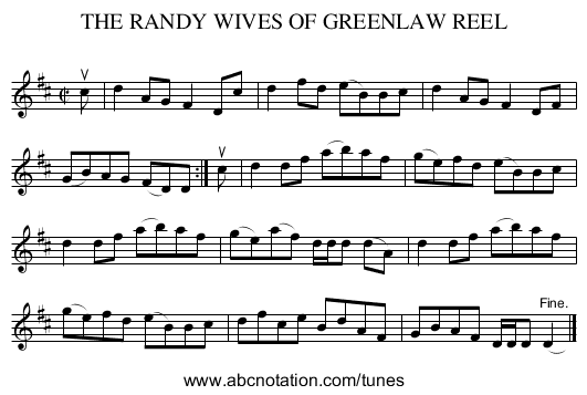 THE RANDY WIVES OF GREENLAW REEL - staff notation