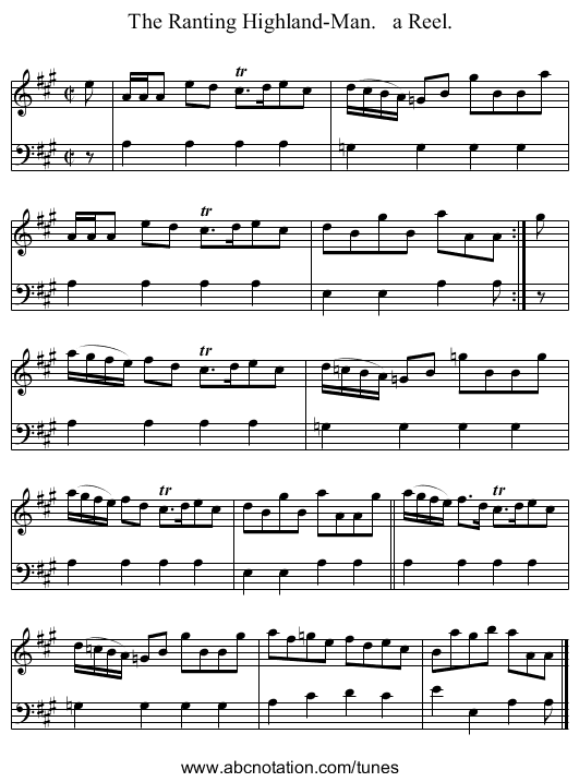 The Ranting Highland-Man.   a Reel. - staff notation
