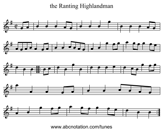 the Ranting Highlandman - staff notation