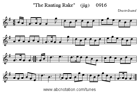 The Ranting Rake (jig) 0916 - staff notation