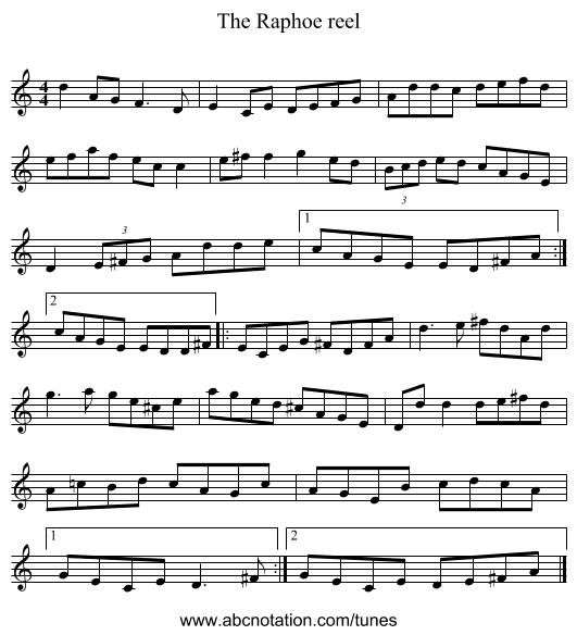 The Raphoe reel - staff notation