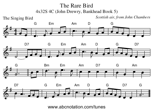 The Rare Bird - staff notation