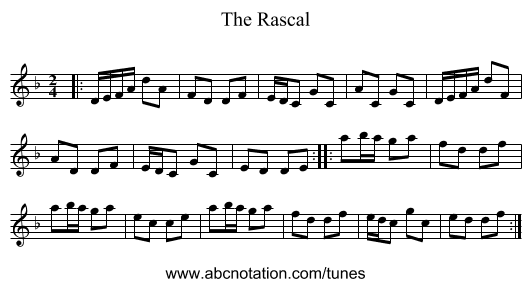 The Rascal - staff notation
