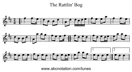 The Rattlin' Bog - staff notation