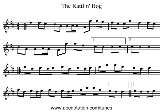 The Rattlin' Bog - staff notation