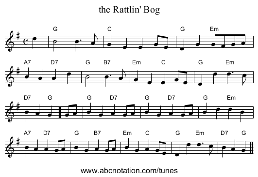 the Rattlin' Bog - staff notation