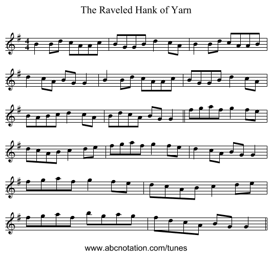 The Raveled Hank of Yarn - staff notation