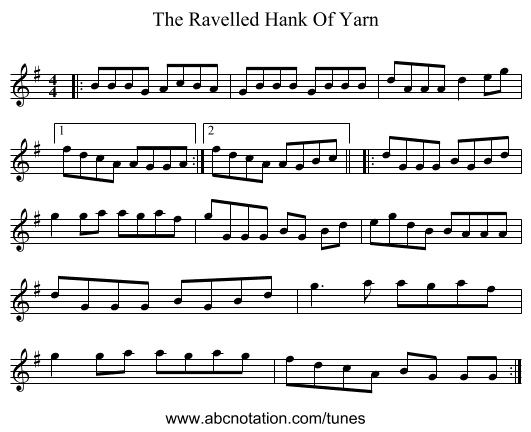 The Ravelled Hank Of Yarn - staff notation