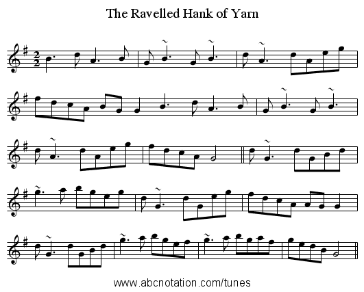 The Ravelled Hank of Yarn - staff notation