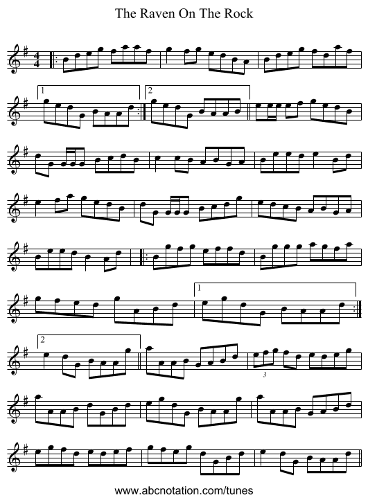 The Raven On The Rock - staff notation