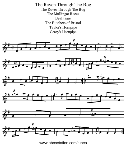 The Raven Through The Bog - staff notation