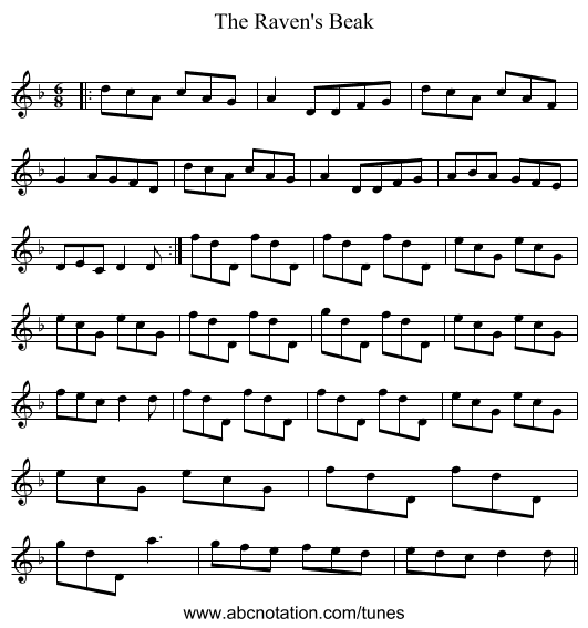 The Raven's Beak - staff notation