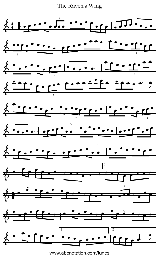 The Raven's Wing - staff notation