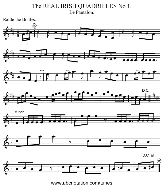 The REAL IRISH QUADRILLES No 1. - staff notation