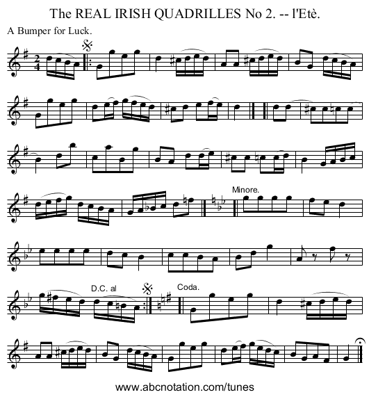 The REAL IRISH QUADRILLES No 2. -- l'Et&egrave;. - staff notation