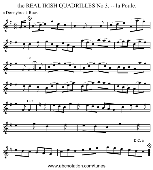 the REAL IRISH QUADRILLES No 3. -- la Poule. - staff notation