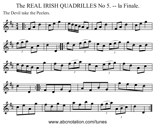 The REAL IRISH QUADRILLES No 5. -- la Finale. - staff notation