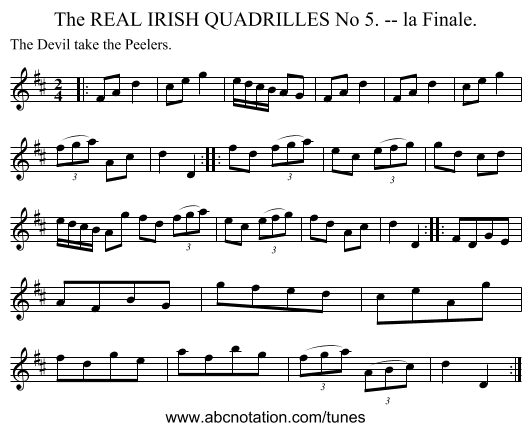 The REAL IRISH QUADRILLES No 5. -- la Finale. - staff notation