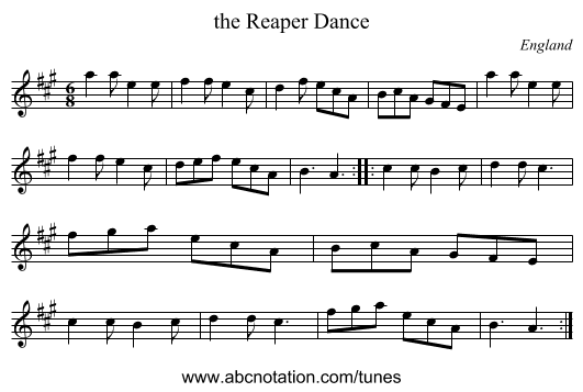the Reaper Dance - staff notation