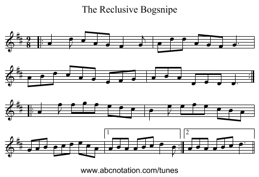 The Reclusive Bogsnipe - staff notation