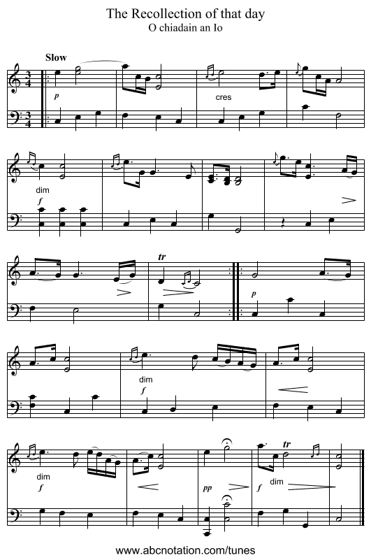 The Recollection of that day - staff notation