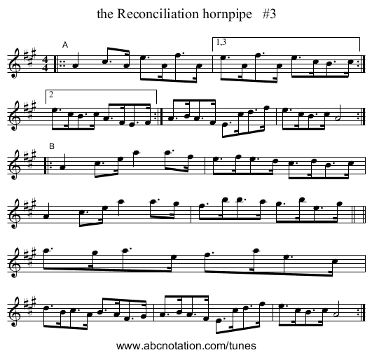 the Reconciliation hornpipe   #3 - staff notation