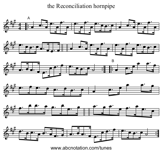 the Reconciliation hornpipe - staff notation
