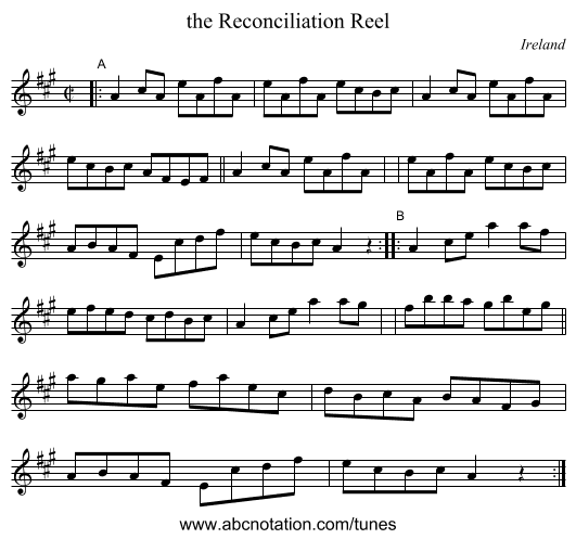 the Reconciliation Reel - staff notation