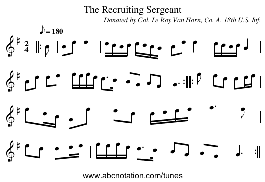 The Recruiting Sergeant - staff notation