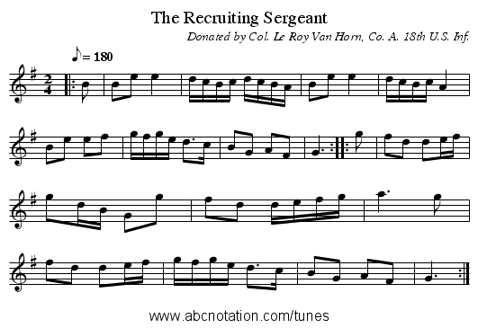 The Recruiting Sergeant - staff notation