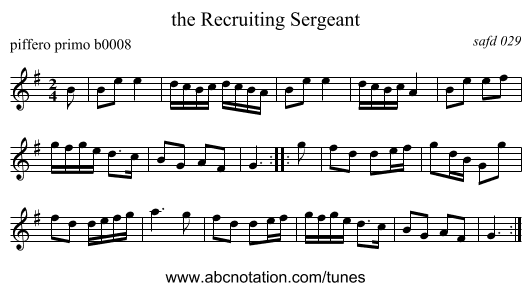 the Recruiting Sergeant - staff notation