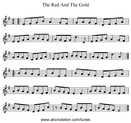 The Red And The Gold - staff notation