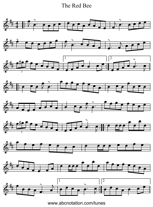 The Red Bee - staff notation