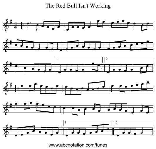 The Red Bull Isn't Working - staff notation