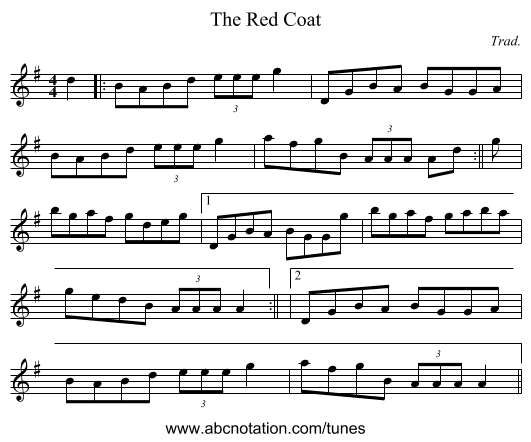 The Red Coat - staff notation