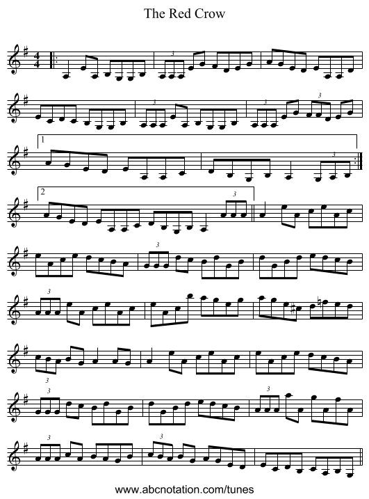 The Red Crow - staff notation
