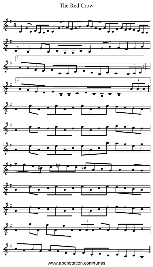 The Red Crow - staff notation