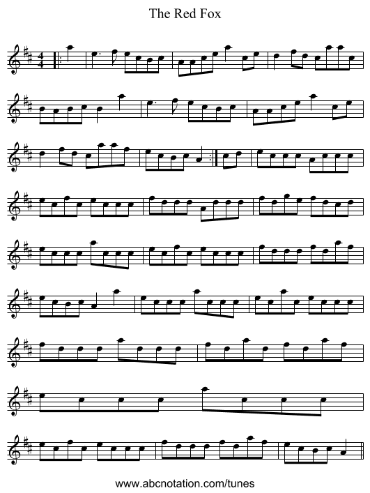 The Red Fox - staff notation