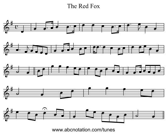 The Red Fox - staff notation