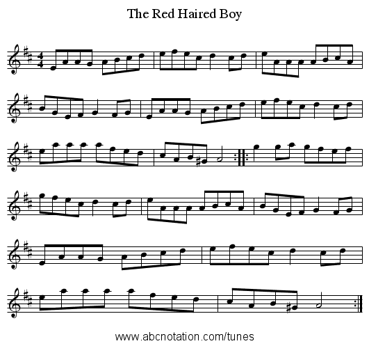The Red Haired Boy - staff notation