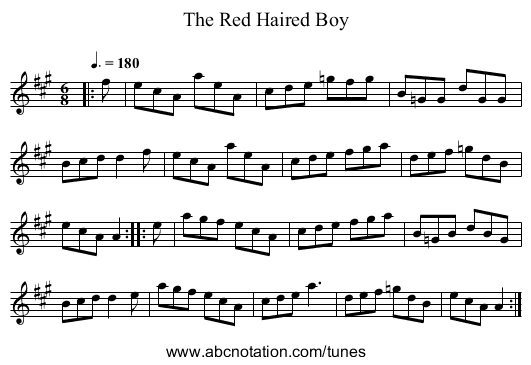 The Red Haired Boy - staff notation