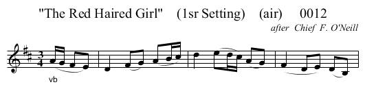 The Red Haired Girl    (1sr Setting)    (air)     0012 - staff notation