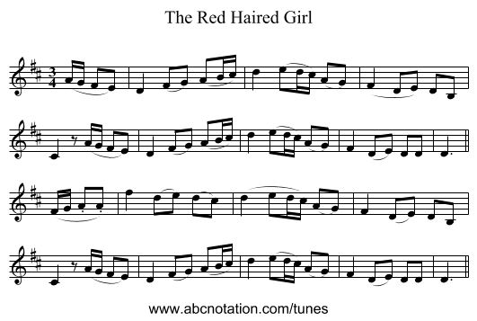The Red Haired Girl - staff notation